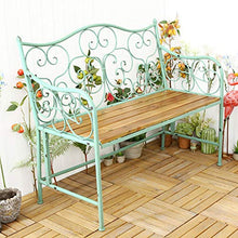 Sedia da giardino per esterni panchina in ferro battuto, sedia doppia per mobili da giardino in villa, schienale in ferro battuto e panca per il tempo libero in balcone con sedile in legno massello