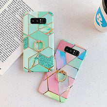 Saceebe Compatibile con Custodia Galaxy Note 8 Silicone TPU Moda Silicone Cover in TPU Marmo Muster Dipinto TPU Coperature in Silicone con Staffa ad anello Morbida Angraffio,verde