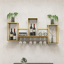 Porta bottiglie da vino Portabottiglie da parete con ripiano espositivo, portabottiglie industriale da appendere con 6 portabicchieri, ripiani a muro per esposizione di vini, oro / 41,7 x 7,87 x 16