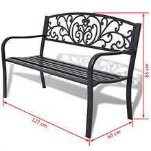 EBTOOLS - Panca da giardino in metallo resistente, panchina da giardino con schienale e braccioli, panca, per giardino, parco, terrazzo, esterno, 127 x 60 x 85 cm, decorazione per esterni