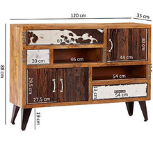 KS-Furniture Nepal - Cassettiera in legno massiccio con 3 cassetti, 120 x 35 x 88 cm, design industriale con ripiano portaoggetti, con ante