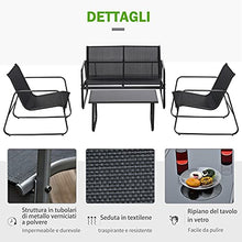 Outsunny Set Tavolino con Panchina e 2 Sedie da Giardino, Arredamento da Esterno in Metallo e Textilene, Nero