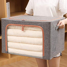 Abuky, contenitore pieghevole con coperchio e maniglie con cerniera, cesto portaoggetti con tessuto di lino, divisori rimovibili, contenitore multifunzionale per trapunte