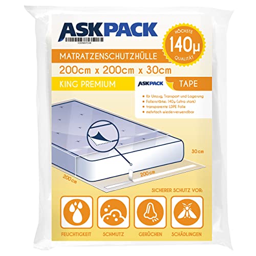 Custodia per Materassi • -Estremamente resistente allo strappo • chiusura adesiva • Impermeabile • 4 Misure • Ideale per il Trasloco & Stoccaggio • Film extra forte 100µ -140µ •(200 x 200)