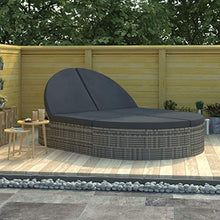Festnight 2 Posti Lettino Prendisole con Tettuccio e Cuscino in Polyrattan Grigio Sedie a Sdraio da Giardino Doppio Lettino Prendisole 198 x 138 x 28 cm Grigio