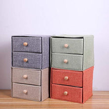Aimili - Set di cassettiera, in tessuto di lino, cassetto per cosmetici, con manico in legno, 2 strati, 22 x 22 x 21 cm, colore: grigio