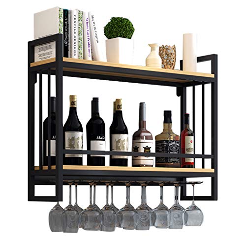 Rack di Vino di Ferro | Supporto per Bicchiere di Vino in Metallo sospeso | Mensola del Vino con Supporto di Vetro | portabottiglie di Vino Parete | Supporto per Appendere Bicchieri da Vino, Nero