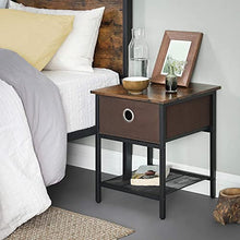 VASAGLE Set di 2 Tavolino da Salotto, Comodino con Cassetto in Tessuto, Struttura Resistente in Acciaio, Soggiorno Camera da Letto, Assemblaggio Semplice, Marrone Vintage e Nero