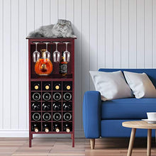 Giantex - Portabottiglie Cantinetta per Vino in Legno per 20 Bottiglie, Scaffale per Bottiglie di Vino con 4 Porta Calici, Vintage, per Cucina, Bar, 42 x 24,5 x 96 cm (Marrone)