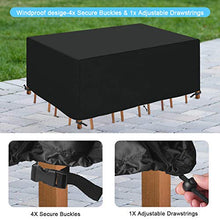 HEIMUNI Copertura Tavolo da Giardino, Copertura per Mobili da Esterni Impermeabile Robusto Oxford Telo Mobili da Giardino, Anti-UV, Antivento Copertura per Tavoli e Sedie Giardino (242x162x100cm)