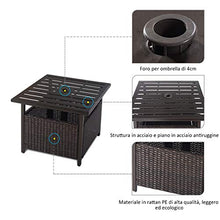 COSTWAY Tavolo di Vimini Giardino con Foro per Ombrellone, Struttura in Acciaio, Rattan, Marrone, 55,5x55,5x46cm