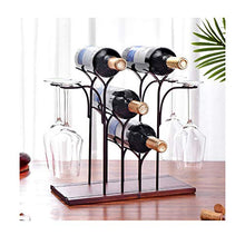 Dniu, portabottiglie in metallo con portabottiglie per vino, con 4 bottiglie di vino, ripiano in legno autoportante, base antiscivolo per cucina, cantina, bar