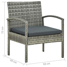 Tidyard Set Divani da Giardino 4 pz con Cuscini in Polyrattan Grigio,Salotto da Giardino,Set Mobili da Giardino,Tavolo Rettangoalre+Panca 2 Posti+2 Poltrone da Giardino per Esterno