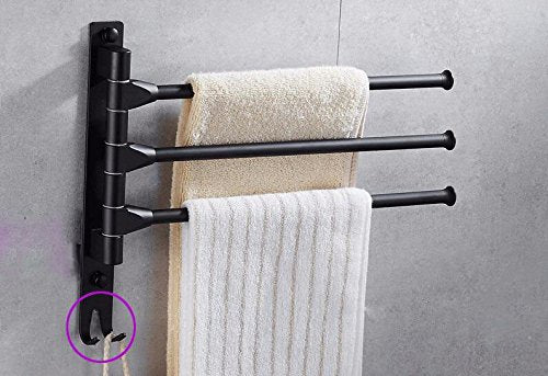 MBYW Portasciugamani Alto carico Portasciugamani da Bagno Porta Asciugamani, Senza punzonatura, in Alluminio Spaziale, portasciugamani Mobile, Ganci Neri 3 Barre girevoli da 33 cm