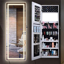 JN Armadietto per Gioielli, Organizer con Serratura, con LED, Specchio per Trucco da Appoggio, Archiviazione per Organizzatore, per Anelli Orecchini Bracciali Cosmetici, Bianco