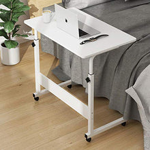 Tubo d'Acciaio Tavolino Pc con MDF Bianco,Altezza Regolabile, Ruote,Comodino Camera Design per Scrivere, Mangiare E Desktop, Superficie Regolabile