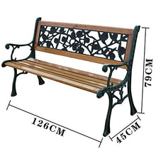 Panca Da Giardino Per Patio Panca In Legno Massello, Sedia Con Schienale Per Veranda Da Giardino, Panca Per Mobili Da Terrazza Con Struttura In Ghisa Massiccia Anticorrosiva, Può Ospitare 2-3 Person