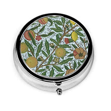 Fruit William Morris - Contenitore per pillole, rotondo, con 3 scomparti, in metallo, per medicinali e vitamine, per viaggi all'aperto