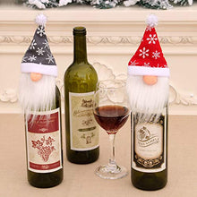 QiChan 6 Pezzi Coperchio Decorativo per Bottiglia di Vino di Natale, Adorabili gnomi di Natale Coperchio per Bottiglia di Vino, Sacchetti per Bottiglie di Cappello di Babbo Natale (Rosso e Grigio)
