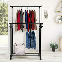COSTWAY Stand Appendiabiti Multiuso in Metallo, Porta Abiti con Ruote, Appendiabiti Doppio con Altezza Regolabile, 86x43x94-168 cm