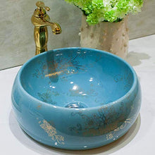 Jgophu - Lavello da bagno sopra lavabo in ceramica con fiori blu
