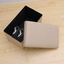 Pouf pieghevole con ripiano superiore pieghevole per giocattoli, cassapanca in tessuto di lino, poggiapiedi per camera da letto, soggiorno (beige)