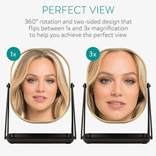 Navaris Specchio Doppio per Trucco Ingrandimento 1x 3x - Specchietto Cosmetico Ovale Make-Up 18x22,6cm - Girevole 360° con Vassoio Portagioie - Oro