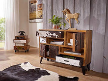 KS-Furniture Nepal - Cassettiera in legno massiccio con 3 cassetti, 120 x 35 x 88 cm, design industriale con ripiano portaoggetti, con ante