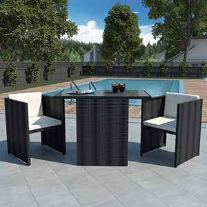 FAMIROSA Set da Bistrot 3 pz con Cuscini in Polyrattan Nero-2484