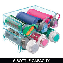 mDesign Set da 2 Portabottiglie vino e acqua – Scaffale portabottiglie da appoggio per un totale di 6 bottiglie – Mensola portabottiglie impilabile in plastica senza BPA – blu
