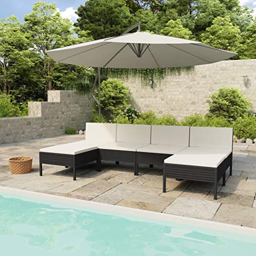 SKM Set Divani da Giardino 6 pz con Cuscini in Polyrattan Nero (38kg) Nero-6986