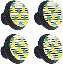 Ananas Su Strisce Nere Pomelli per Porta Set di 4 Pomelli per Mobili Manopole per Cassetti Cucina Armadio Vetro