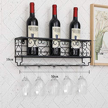 Mensola per vino montata a parete, organizer per bicchieri da vino 3/5/6, portabottiglie con telaio in ferro per soggiorno/cucina/cantina di vino nero 50 x 17 x 10