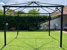 MLI Gazebo in Alluminio 3X3 da Giardino BLT-2001BLU con Telo di Copertura Impermeabile da 450gr Ecrù Chiaro con Balza Blu Navy - Doppio Tetto Anti Vento Antipioggia - Zanzariere - Teli Laterali