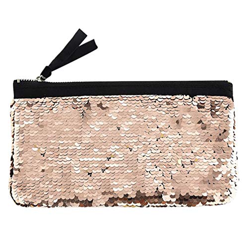 EXCEART Borsa con Paillettes Glitter Borsa Cerniera Portamonete Mini Cambio Borsa Custodia Penna Matita Contenitore per Donna Donna Ragazza Regalo di Compleanno (Dorato)