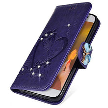 Saceebe Compatibile con Huawei Honor 8 Custodia pelle Cover a libro Portafoglio Flip Case [Custodia in pelle goffrata Love con cordino] Farfalla diamante 360 Grado Anteriore e posteriore Cover,viola