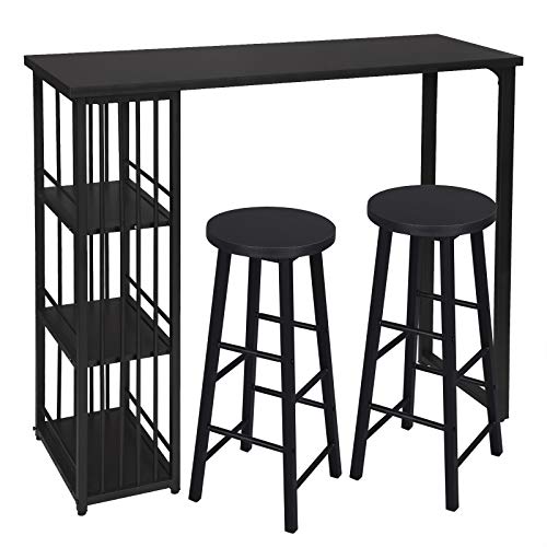 WOLTU Set Mobili da Bar Tavolo con 2 Sgabelli Alti Bancone per Cucina in Acciaio Legno BT26sz+BH130sz-2