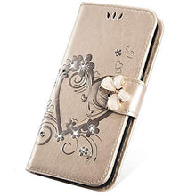 Saceebe Compatibile con Huawei Y9 2018 Custodia pelle Cover a libro Portafoglio Flip Case [Custodia in pelle goffrata Love con cordino] Farfalla diamante 360 Grado Anteriore e posteriore Cover,oro