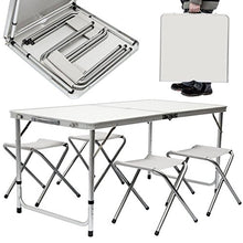 BAKAJI Tavolo Camper Campeggio Picnic Alluminio Pieghevole a Valigetta per Spiaggia o Giardino, Dimensioni 120 x 60 x 70cm, con 4 Sgabelli Pieghevoli, Richiudibile a Valigetta