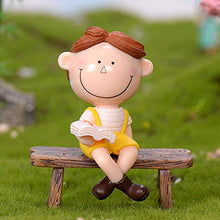 QULONG Ornamenti da Giardino Outdoor Ragazza Carina Ragazzo Coppia Sedersi Panchina Figurina Decorazione paesaggistica in Miniatura Fai da Te - Panchina Profonda