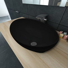 SENLUOWX Lavabo Ovale in Ceramica, Nero, 400 x 330 x 135 mm (L x P x A)