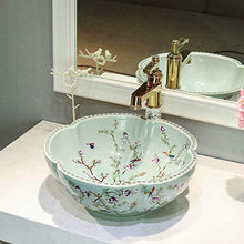Jgophu - Lavabo artistico in ceramica dipinta a mano con fiori e uccelli