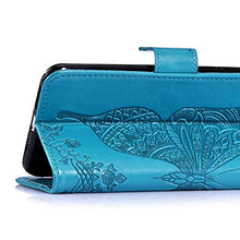 Saceebe Compatibile con Xiaomi Redmi 5 plus Custodia pelle Cover a libro Portafoglio Flip Case [Custodia in pelle goffrata con fiori e farfalle con cordino] anteriore e posteriore Bumper Case,blu