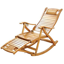 YLCJ Sedia a Sdraio da Sole Sedie a Dondolo in Legno Pieghevoli in bambù Sedia Regolabile a 5 Marce con Schienale reclinabile Pouf Roadtrip Bilanciere per Patio Esterno Sedia a Sdraio da Giardino