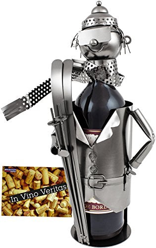 BRUBAKER bottiglia di vino titolare sciatori bottiglia supporto Oggetto Decorativo Metallo con biglietto d' auguri per vino regalo