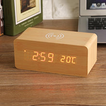 Vikye Sveglia, Sveglia digitale LED Scrivania in legno per 3 gruppi di sveglia wireless con controllo vocale e controllo vocale((Colore del legno))