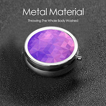 Scatola rotonda per medicina portatile, mini pillole in metallo, dispenser per pillole, borsa da tasca, regalo da viaggio, viola geometrico