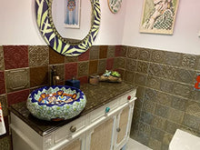 Cerames Juanetta - Lavabi da appoggio rotondi messicani | Lavabo Talavera in ceramica 40 cm dal Messico | Motivi decorativi colorati