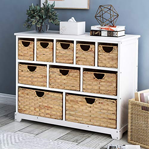 WGYDREAM Comodino Cassettiera Camera da Letto Mobile Contenitore in Legno Massello Mobile Organizer Bianco con Cestini Credenza in Paulonia Massello Montaggio Facile