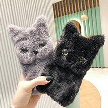 Artfeel Morbido Peluche Custodia per Samsung Galaxy A50,Carino Peloso 3D Gatto Orecchie Cover Inverno Caldo Soffice Pelliccia Cartoni Animati Supporto Cover per Ragazze Donne,Gatto Nero
